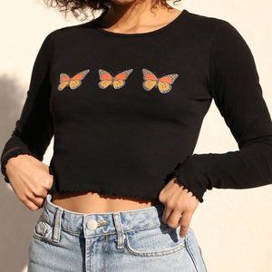 Urban Outfitters Butterfly Cropped Long Sleeve Tee